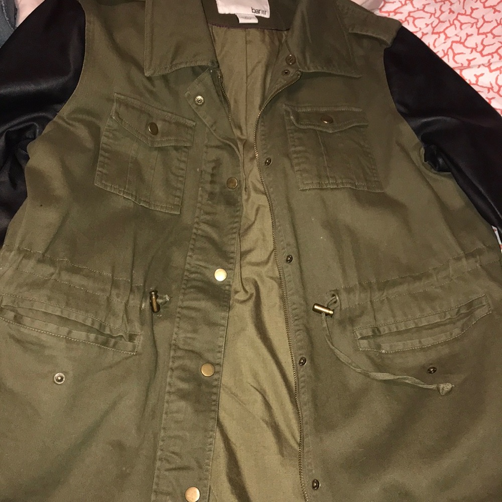 Beautiful olive green with faux leather sleeves